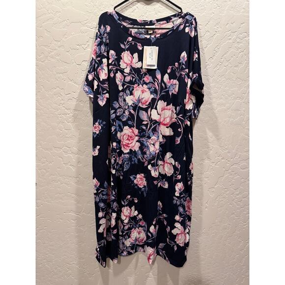 Lularoe Chelsea T-Shirt Dress Knee Length, Rolled Sleeve, Blue Floral, 3x NWT - Picture 1 of 1